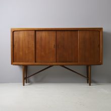 Vintage Danish sideboard highboard cabinet teak oak brass 1950s 1960s mid century Denmark design 3