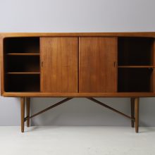 Vintage Danish sideboard highboard cabinet teak oak brass 1950s 1960s mid century Denmark design 6