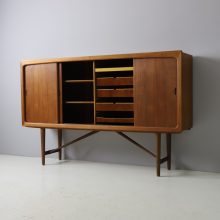 Vintage Danish sideboard highboard cabinet teak oak brass 1950s 1960s mid century Denmark design 7