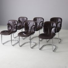 Willy Rizzo set of 6 cantilever chairs in leather for Cidue Italy 1970s vintage Italian design 10