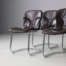 Willy Rizzo set of 6 cantilever chairs in leather for Cidue Italy 1970s vintage Italian design 2