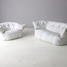 Michel Ducaroy Brigantin sofa in and lounge chair seating group in leather for Ligne Roset 1970s vintage French design 2