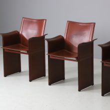 Set of 4 vintage \\'Korium\\' dining chairs by Tito Agnoli for Matteo Grassi patinated leather Italy 1970s 3