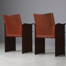 Set of 4 vintage \\'Korium\\' dining chairs by Tito Agnoli for Matteo Grassi patinated leather Italy 1970s 4