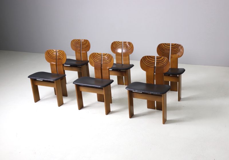 Set of 6 'Africa' dining chairs by Afra & Tobia Scarpa for Maxalto Italy 1970s 1975 walnut vintage Italian design 1
