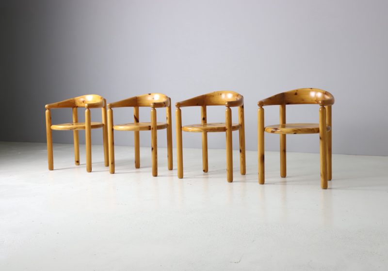 Solid pine dining chairs in the manner of Rainer Daumiller 1970s vintage German Danish design 1