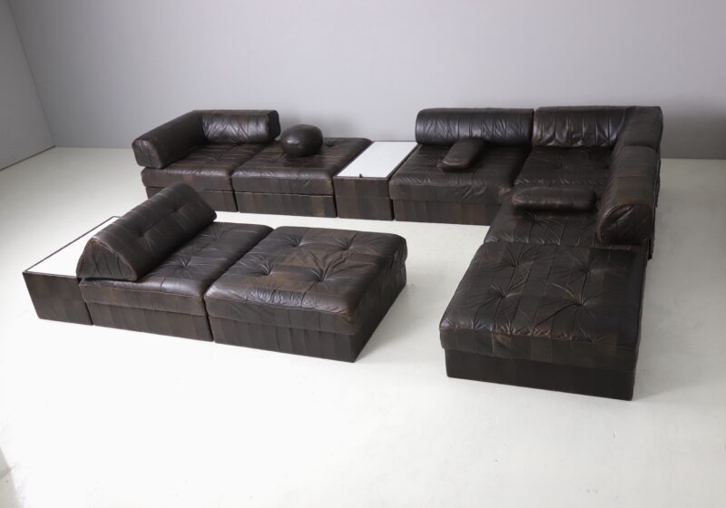 Large DS88 sectional sofa by De Sede vintage modular sofa patinated dark brown leather patchwork Switzerland 1970 18