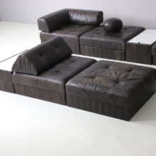 Large DS88 sectional sofa by De Sede vintage modular sofa patinated dark brown leather patchwork Switzerland 1970 2