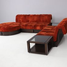 Luciano Frigerio modular sofa model Can Can in mahogony and suede 1960s vintage seating group Italian design 2