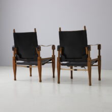 Pair of Wilhelm Kienzle vintage safari chairs in black leather for Wohnbedarf Switzerland, 1950s 7
