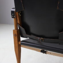 Pair of Wilhelm Kienzle vintage safari chairs in black leather for Wohnbedarf Switzerland, 1950s 8