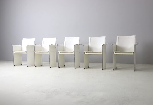 Set of 5 vintage \'Korium\' dining chairs by Tito Agnoli for Matteo Grassi leather Italy 1970s 1
