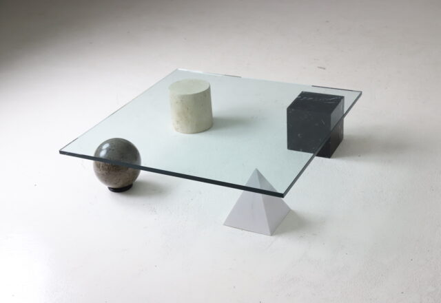 Lella and Massimo Vignelli vintage 'Metafora' coffee table for Casigliani Italy 1979 1970s marble travertine 1