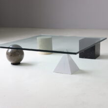 Lella and Massimo Vignelli vintage 'Metafora' coffee table for Casigliani Italy 1979 1970s marble travertine 2