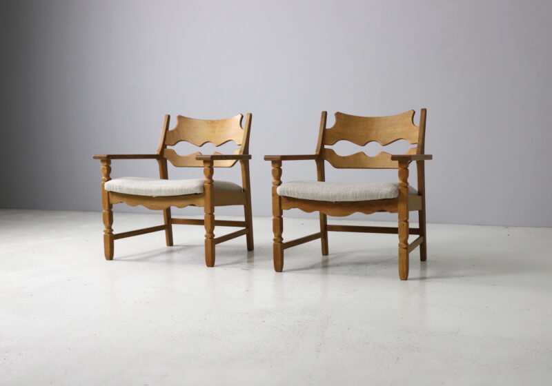Henry Kjaernulf pair razor blade lounge chairs for Nyrup Denmarken in patinated oak 1960s Vintage Danish armchairs 1.jpeg