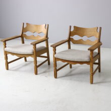 Henry Kjaernulf pair razor blade lounge chairs for Nyrup Denmarken in patinated oak 1960s Vintage Danish armchairs 2