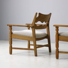 Henry Kjaernulf pair razor blade lounge chairs for Nyrup Denmarken in patinated oak 1960s Vintage Danish armchairs 6