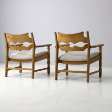 Henry Kjaernulf pair razor blade lounge chairs for Nyrup Denmarken in patinated oak 1960s Vintage Danish armchairs 8