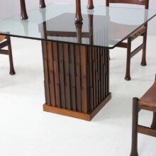 Luciano Frigerio dining chairs dining table in mahogony and leather 1960s 1970s vintage Italian design dining set 14