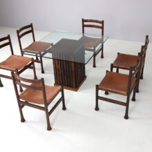 Luciano Frigerio dining chairs dining table in mahogony and leather 1960s 1970s vintage Italian design dining set 2