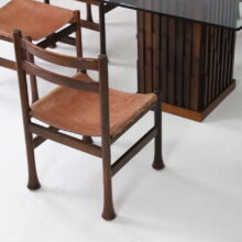 Luciano Frigerio dining chairs dining table in mahogony and leather 1960s 1970s vintage Italian design dining set 3
