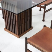 Luciano Frigerio dining chairs dining table in mahogony and leather 1960s 1970s vintage Italian design dining set 4
