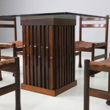 Luciano Frigerio dining chairs dining table in mahogony and leather 1960s 1970s vintage Italian design dining set 5