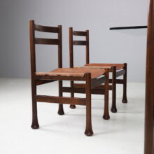 Luciano Frigerio dining chairs dining table in mahogony and leather 1960s 1970s vintage Italian design dining set 6
