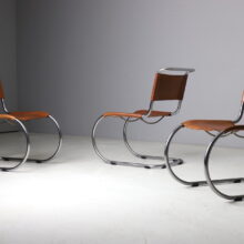 Set of 4 early vintage MR10 dining chairs by Mies van der Rohe for Thonet 1960s patinated cognac leather 15
