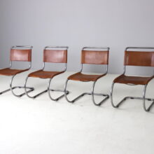 Set of 4 early vintage MR10 dining chairs by Mies van der Rohe for Thonet 1960s patinated cognac leather 2