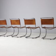 Set of 4 early vintage MR10 dining chairs by Mies van der Rohe for Thonet 1960s patinated cognac leather 3