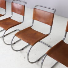 Set of 4 early vintage MR10 dining chairs by Mies van der Rohe for Thonet 1960s patinated cognac leather 4