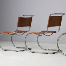 Set of 4 early vintage MR10 dining chairs by Mies van der Rohe for Thonet 1960s patinated cognac leather 5