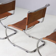 Set of 4 early vintage MR10 dining chairs by Mies van der Rohe for Thonet 1960s patinated cognac leather 6