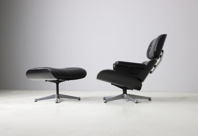 Vintage Charles & Ray Eames lounge chair with ottoman 670 671 black leather all black Herman Miller ICF 1980s 1