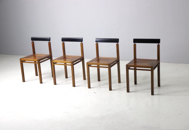 Vintage graphic dining chairs in solid walnut Italy 1980s 1