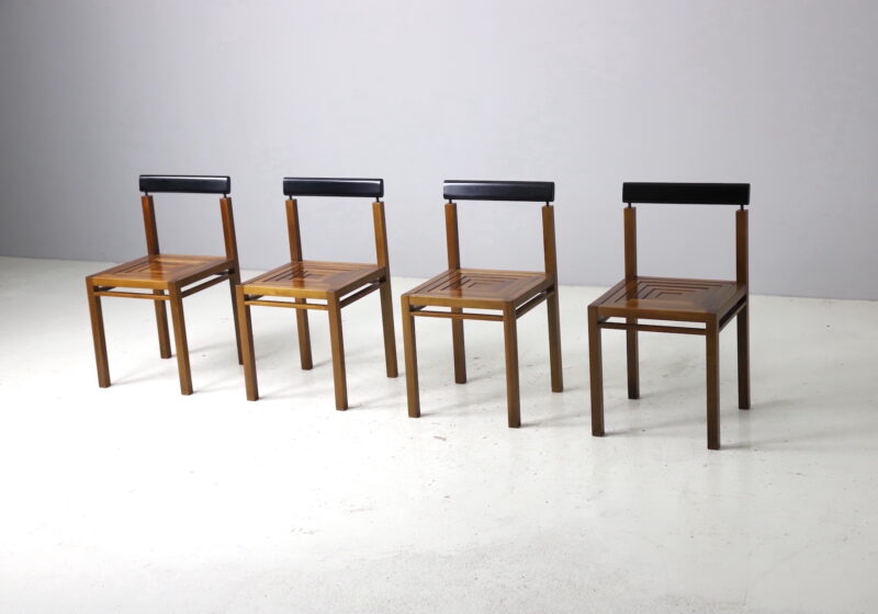 Vintage graphic dining chairs in solid walnut Italy 1980s 1