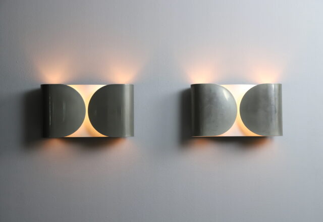 Tobia & Afra Scarpa early vintage 'Foglio' wall lamps in nickeled metal for Flos Italy 1960s 1