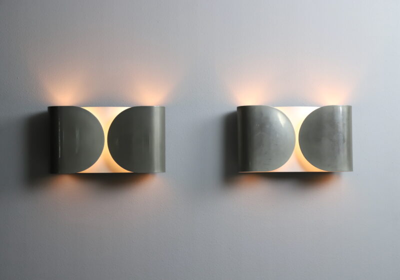Tobia & Afra Scarpa early vintage 'Foglio' wall lamps in nickeled metal for Flos Italy 1960s 1