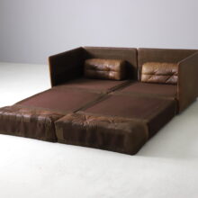 Vintage sofa in cognac leather patchwork in the manner of De Sede DS76 1970s 1980s 12