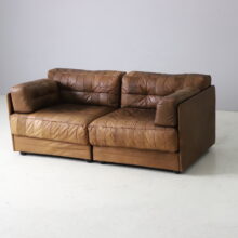 Vintage sofa in cognac leather patchwork in the manner of De Sede DS76 1970s 1980s 2