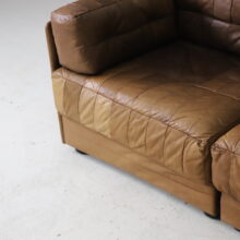 Vintage sofa in cognac leather patchwork in the manner of De Sede DS76 1970s 1980s 5