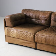 Vintage sofa in cognac leather patchwork in the manner of De Sede DS76 1970s 1980s 7