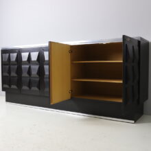 Graphic brutalist credenza in ebonised oak Belgium 1970s vintage design sideboard 11