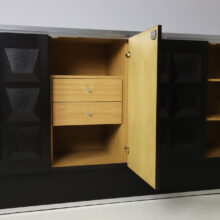 Graphic brutalist credenza in ebonised oak Belgium 1970s vintage design sideboard 12