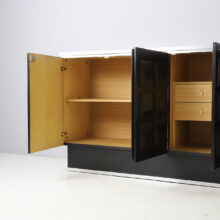 Graphic brutalist credenza in ebonised oak Belgium 1970s vintage design sideboard 13