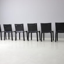 Set of 6 vintage Mario Bellini CAB 412 dining chairs for Cassina Italy 1970s black leather 2