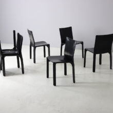 Set of 6 vintage Mario Bellini CAB 412 dining chairs for Cassina Italy 1970s black leather 3