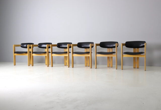 Set of 6 vintage Italian dining chairs in oak Pigreco Tobia Scarpa style 1970s 1