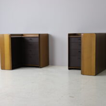Afra & Tobia Scarpa pair of 'Artona' nightstands cabinets in walnut, ebony and leather 1970s vintage Italian design 5